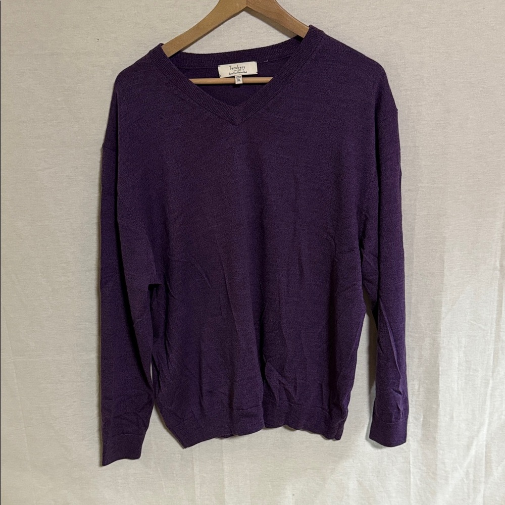 Men’s Professional Extra Fine Merino Wool V-Neck Sweater in Deep Purple XL EUC